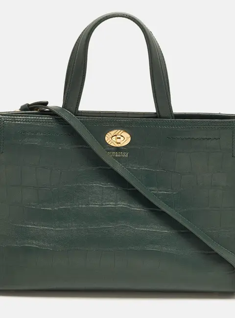 Burberry Cotswold Small Green Croc Embossed Leather Tote