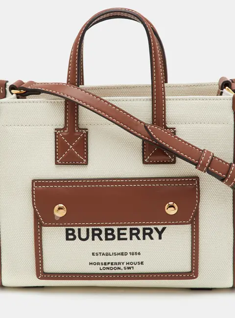 Burberry Freya Mini Beige/Tan Canvas and Leather Tote
