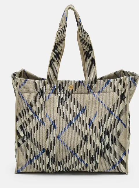 Burberry Medium Blue/Grey Check Knitted Shopper Tote