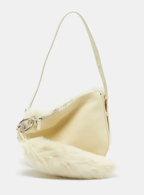 Burberry Knight Small Sherbet Fur Shearling and Leather Shoulder Bag