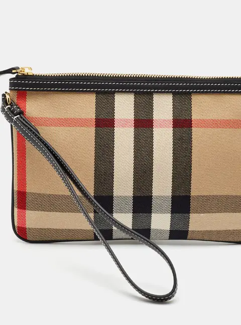 Burberry Beige Vintage Check Canvas Wristlet Clutch