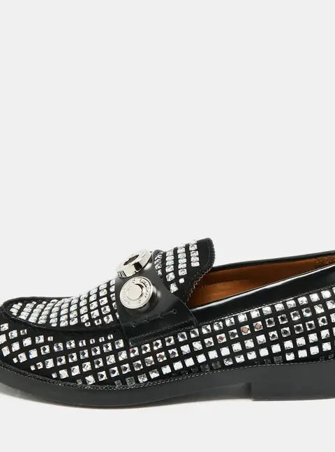 Burberry Size 38 Black Leather and Suede Broadbrook Crystal Embellished Loafers