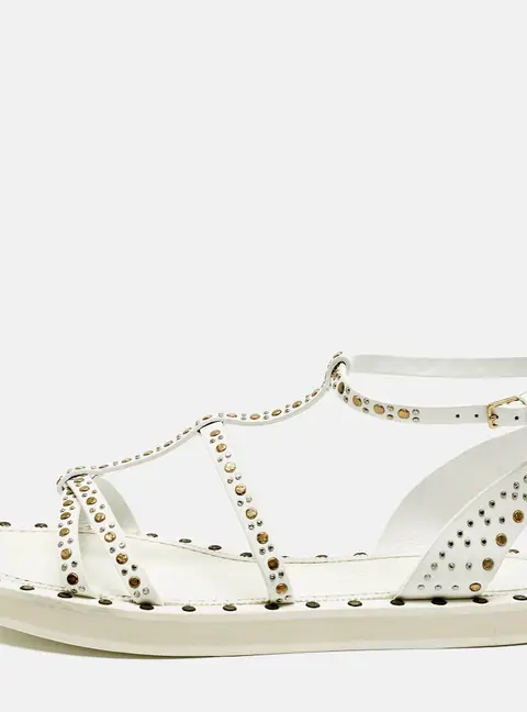 Burberry White Leather Studded Hansel Flat Sandals Size 39.5