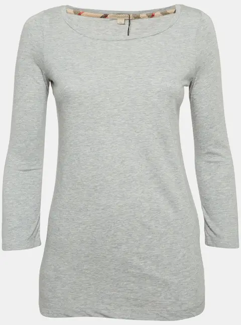 Burberry Brit Grey Cotton Knit Long Sleeve T-Shirt XS