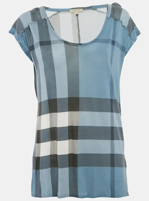 Burberry Brit Blue Plaid Print Modal Knit Top M