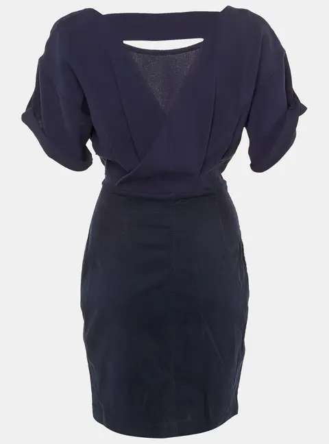 Burberry Brit Navy Blue Crepe & Cotton Knee Length Dress S