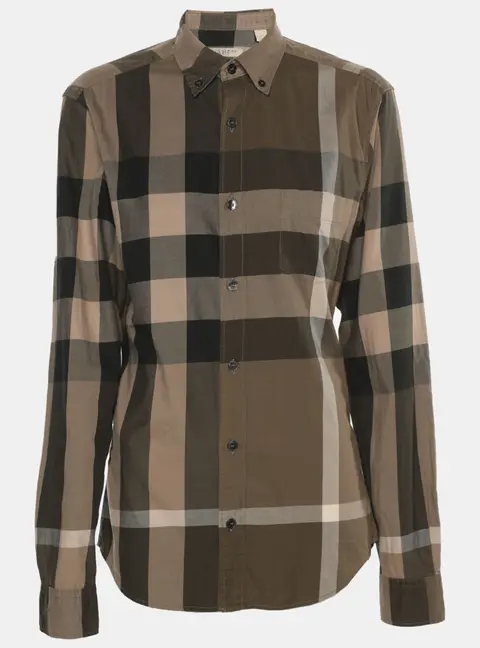 Burberry Brit Beige/Khaki Checked Cotton Long Sleeve Shirt XS