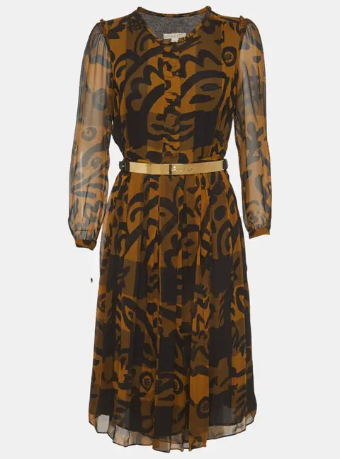 Burberry Brit Black/Mustard Abstract Print Silk Midi Dress M