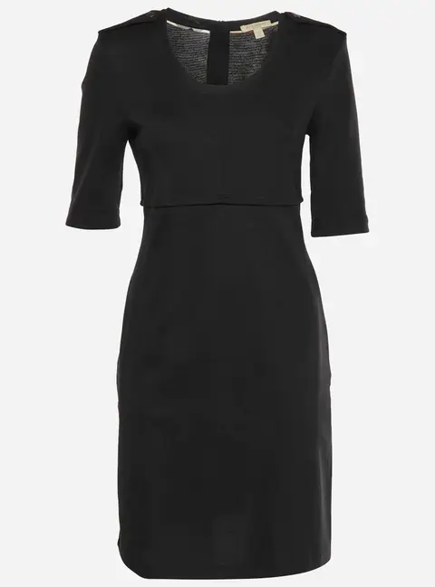 Burberry Brit Black Wool Jersey Nova Checks Trim Mini Dress S