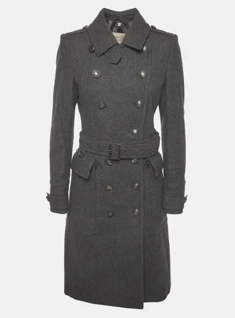 Burberry Brit Grey Wool Belted Trench Coat S