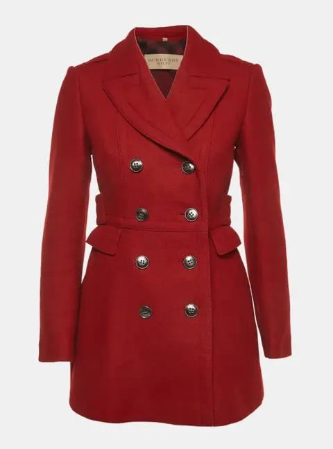 Burberry Brit Red Wool Blend Double Breasted Coat S