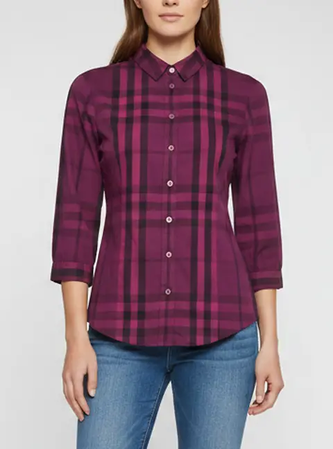 Burberry Brit Magenta Checkered Stretch Cotton Button Up Shirt S