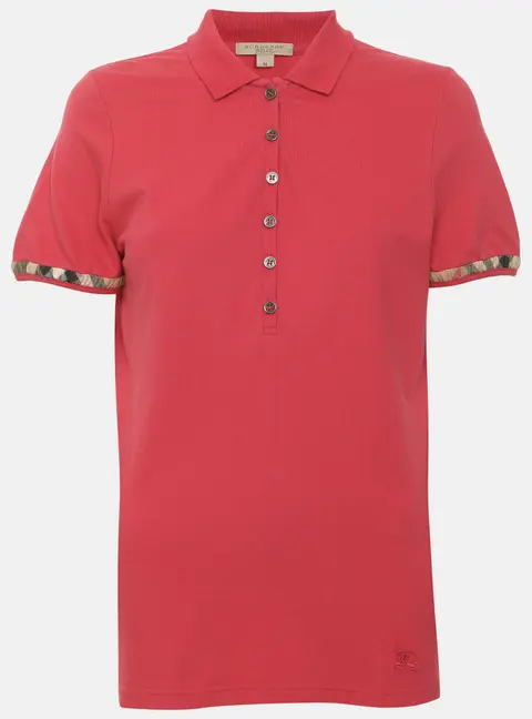 Burberry Brit Pink Nova Check Detail Stretch Cotton Polo T-Shirt M