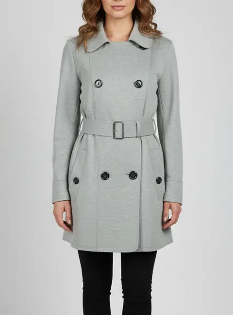 Burberry Brit Grey Jersey Double Breasted Trench Coat M