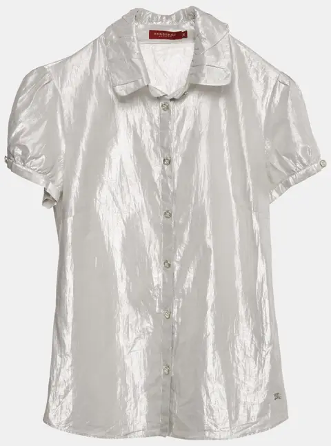 Burberry London Silver Lam&eacute; Button Front Shirt XS