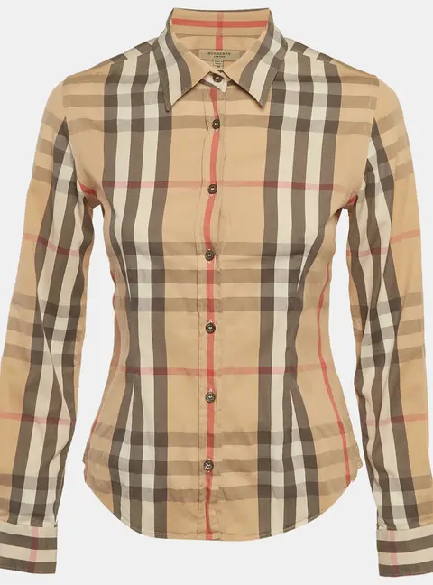 Burberry Beige Nova Check Stretch Cotton Shirt XS