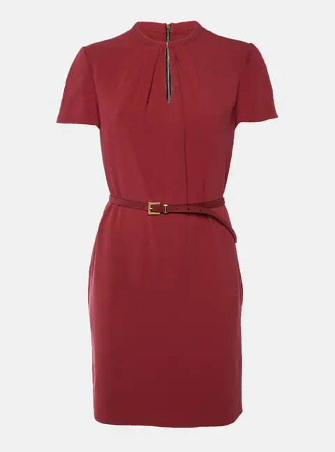 Burberry Red Crepe Belted Shift Dress M