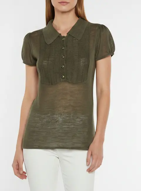 Burberry London Olive Green Knitted Short Sleeves Top S