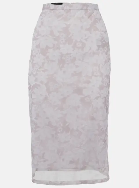 Burberry Prorsum Pink Floral Print Mesh Knee Length Skirt M