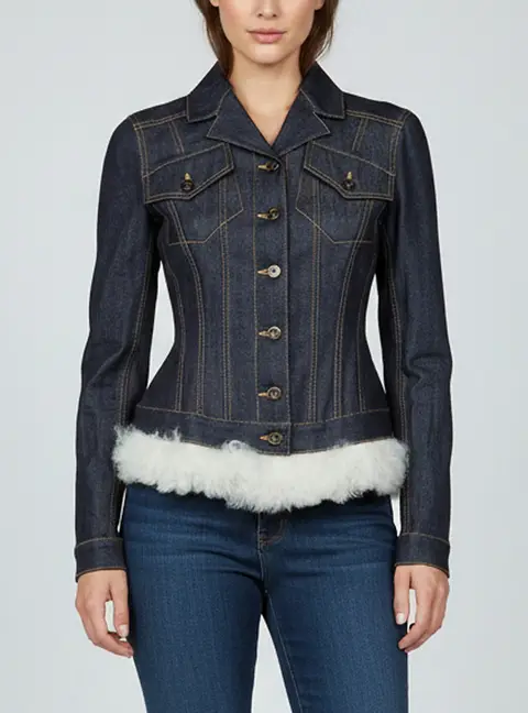 Burberry Prorsum Indigo Denim Fur Trim Fitted Button Up Jacket S