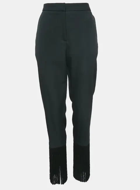 Burberry Black Virgin Wool Fringed Slim Leg Pants M