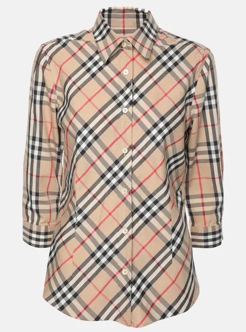 Burberry Beige House Check Cotton Blend Long Sleeve Shirt S