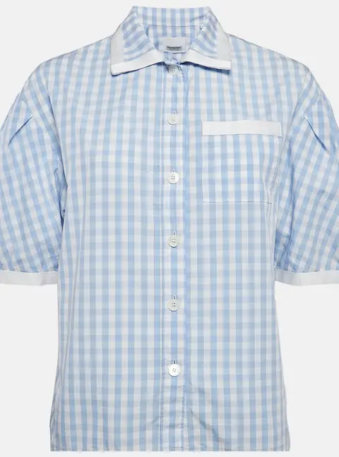 Burberry Blue/White Gingham Cotton Button Front Blouse XXS