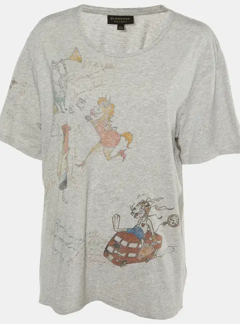 Burberry Grey Printed Cotton Knit T-Shirt XXL