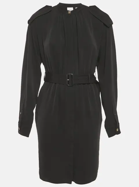 Burberry Black Chiffon Belted Midi Dress S