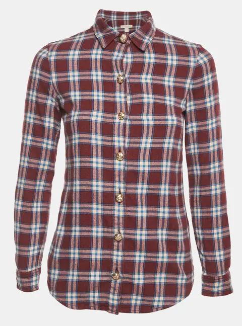 Burberry Burgundy Checks Cotton Long Sleeve Shirt XS