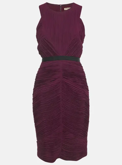 Burberry Burgundy Plisse Sleeveless Sheath Dress S
