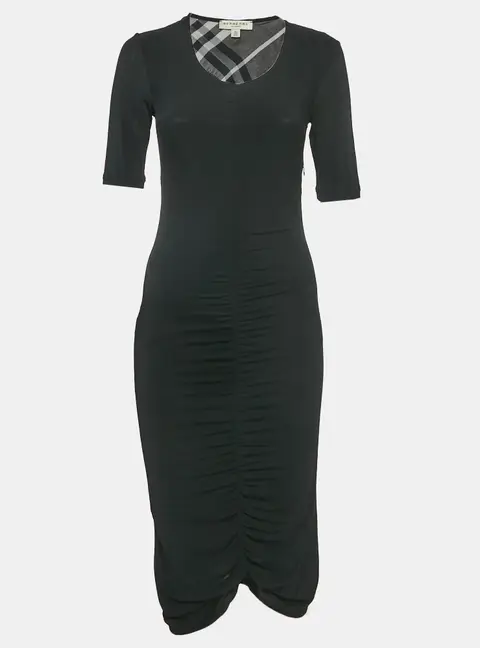 Burberry Black Jersey Ruched Bodycon Dress S