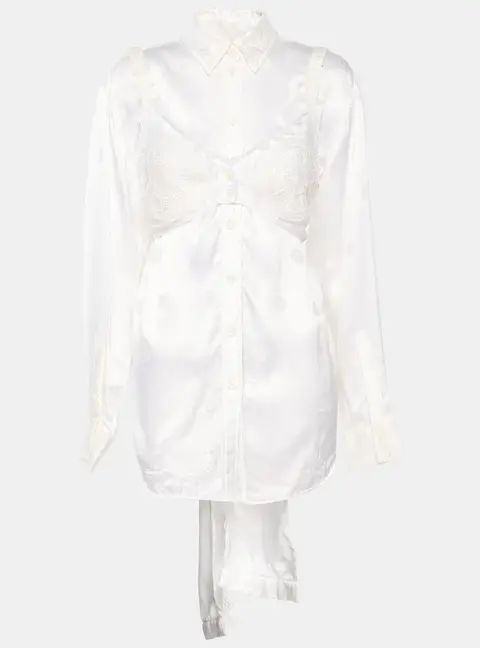 Burberry Optic White Satin and Lace Blouse XS