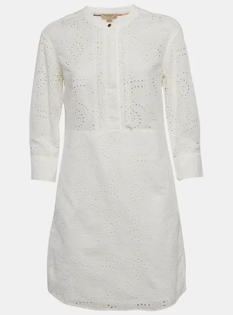 Burberry White Cotton Daniela Eyelet Shirt Dress S