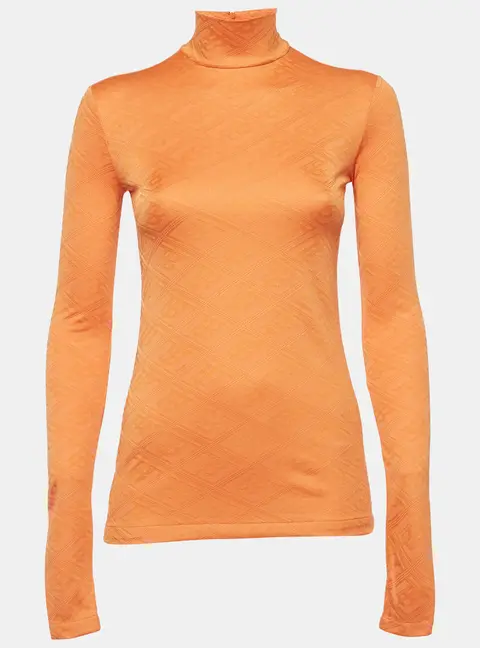 Burberry Orange Monogram Jersey Turtle Neck Top XS