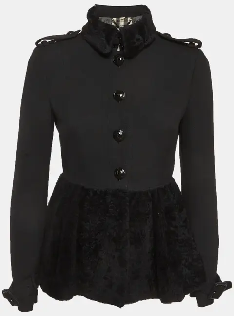 Burberry Black Shearling and Crepe Short Coat S