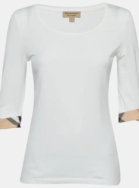 Burberry White Nova Check Jersey Scoop Neck Top S