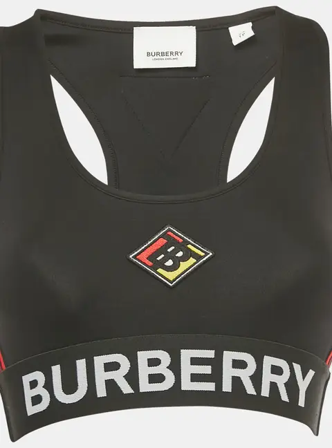 Burberry Black Logo Patch Jersey Sports Bra XS