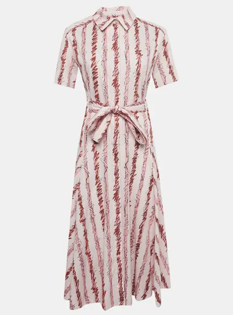 Burberry Pink Scribble Printed Cotton Belted Shirt Dress S