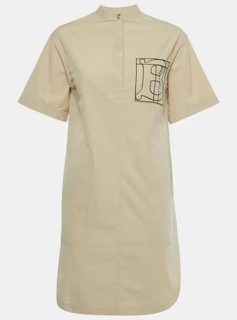 Burberry Beige Cotton Monogram Embroidered Cotton Abbie Mini Dress XS