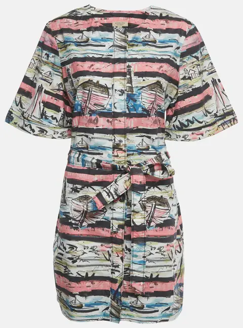 Burberry Multicolor Lighthouse Print Cotton Mini Shirt Dress L