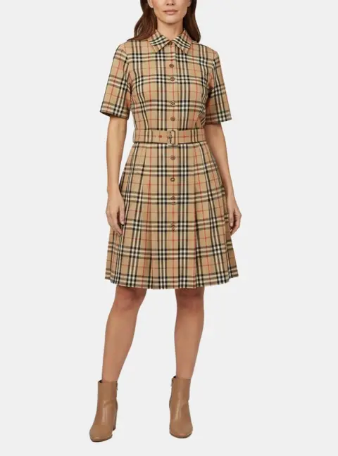 Burberry Beige Nova Check Cotton Poplin Shirt Dress S