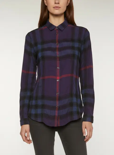 Burberry Brit Purple Plaid Cotton and Wool Blend Shirt S