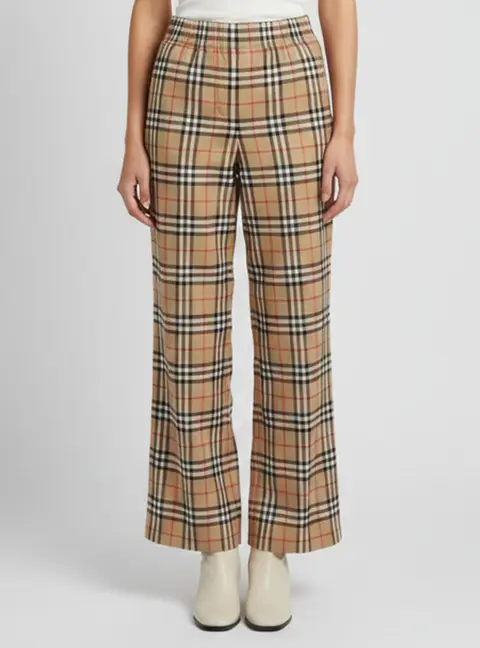 Burberry Beige Striped Plaid Print Cotton Trousers XS