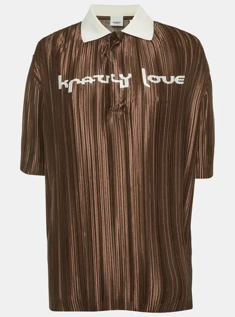 Burberry Brown Krazy Love Graphic Satin Pliss&eacute; Polo Top XS