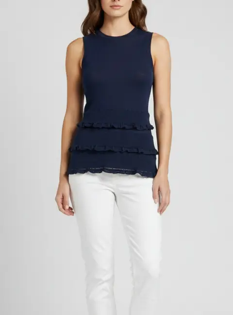 Burberry Navy Blue Knit Fabric Sleeveless Blouse S