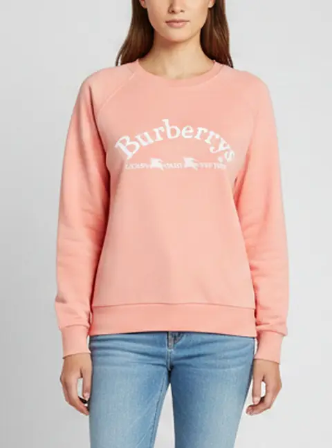 Burberry Peach Logo Embroidered Cotton Knit Crewneck Sweatshirt XL