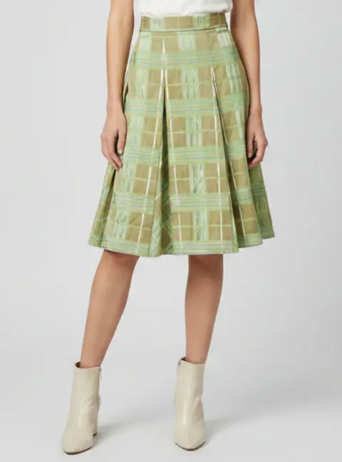 Burberry Green Checked Cotton & Silk Pleated Skirt M