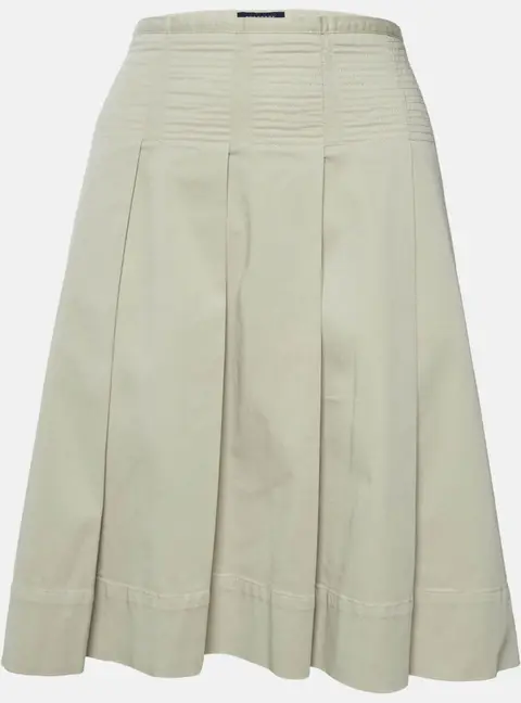 Burberry Vintage Beige Cotton Pleated Knee Length Skirt L