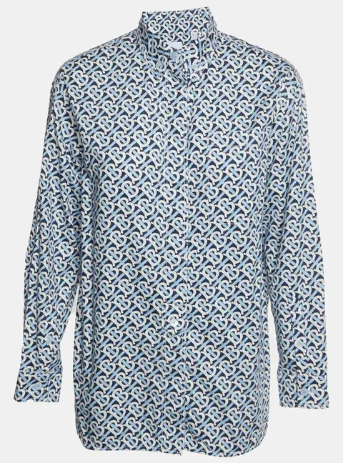 Burberry Blue TB Monogram Print Cotton Oversized Shirt XS